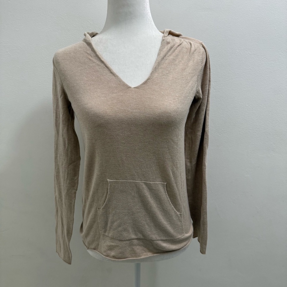 Banana Republic Beige Silk & Cashmere Blend V-Neck Sweater with Hood EUC size M